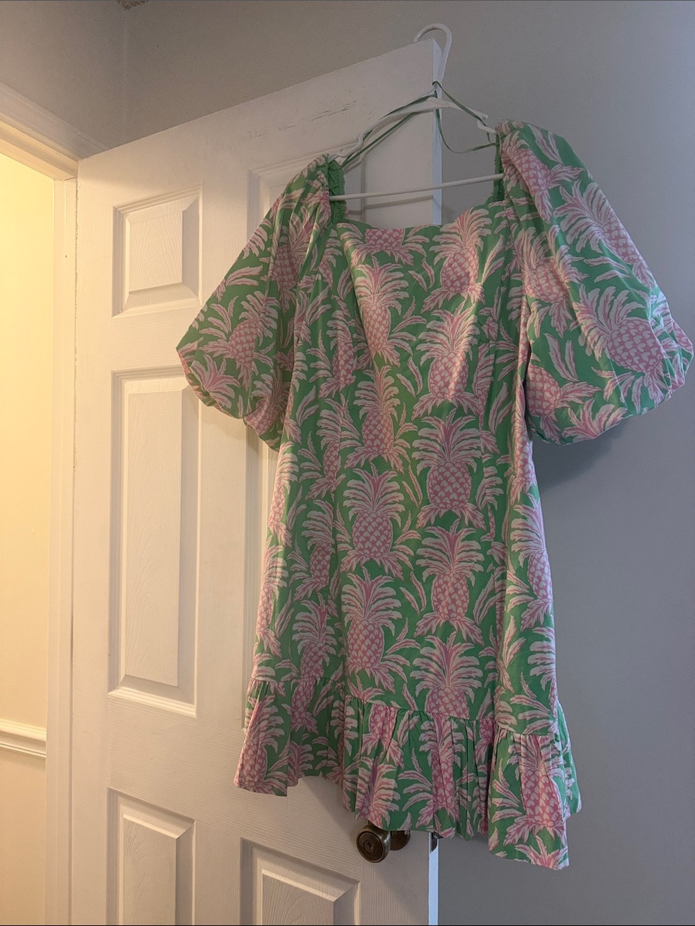 crown & ivy Green Dress with Pink Pineapple Print